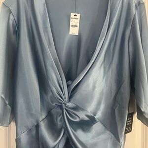 Express Sky Blue Satin Top with Knot